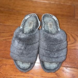 gray ugg fluff yeah slippers